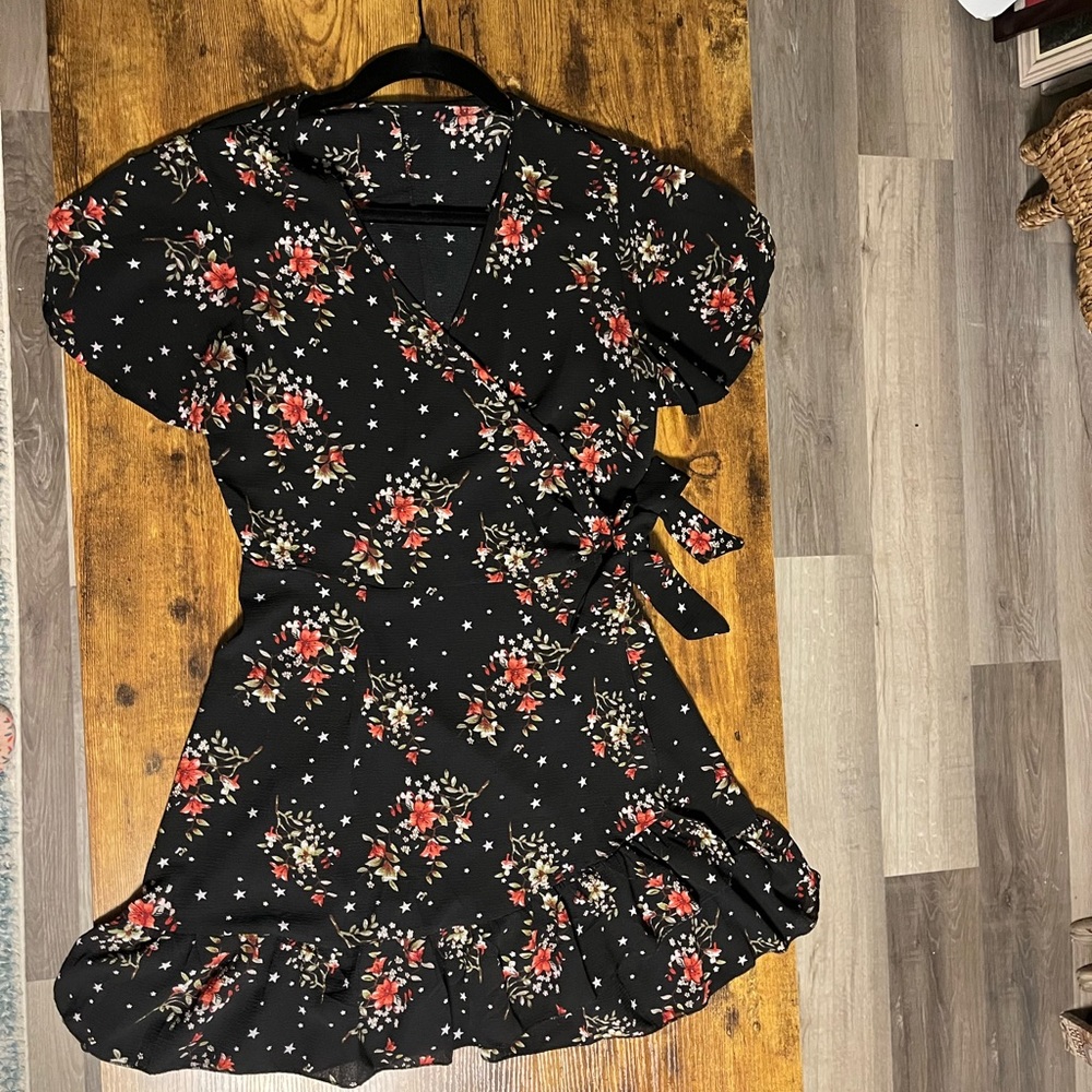 Black floral print dress